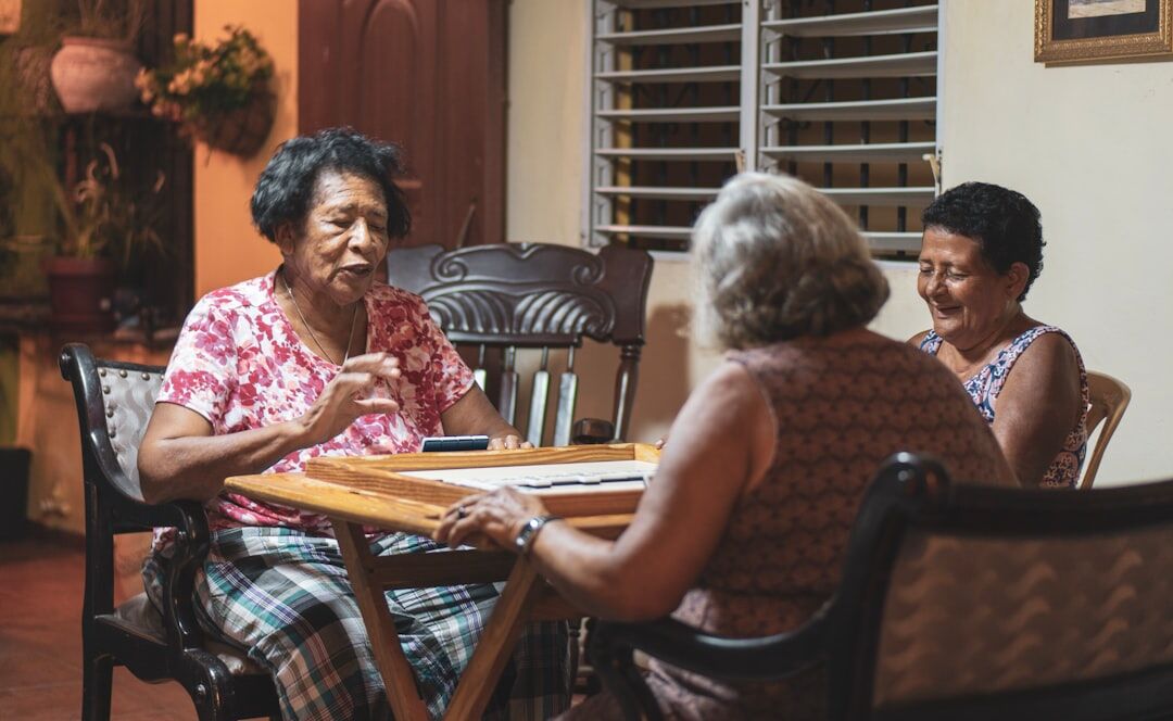 senior woman smiling in group